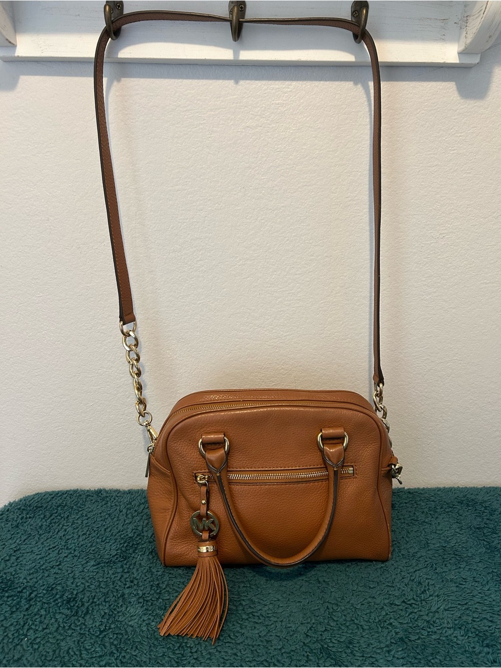 Michael Kors Brown Leather Crossbody Satchel with Tassel